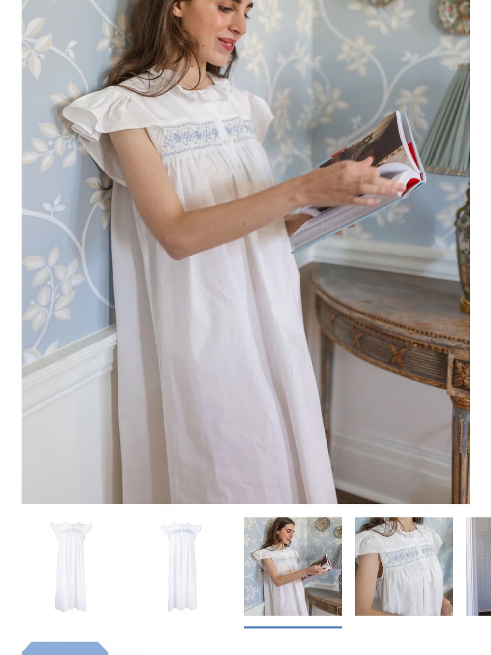 Lenora pajamas Emily Classic White Cotton Nightgown with Blue Embroidery xs